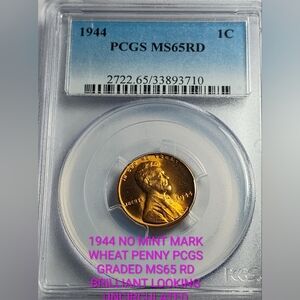 ✅🔥1944 WHEAT PENNY PCGS GRADED MS65😉